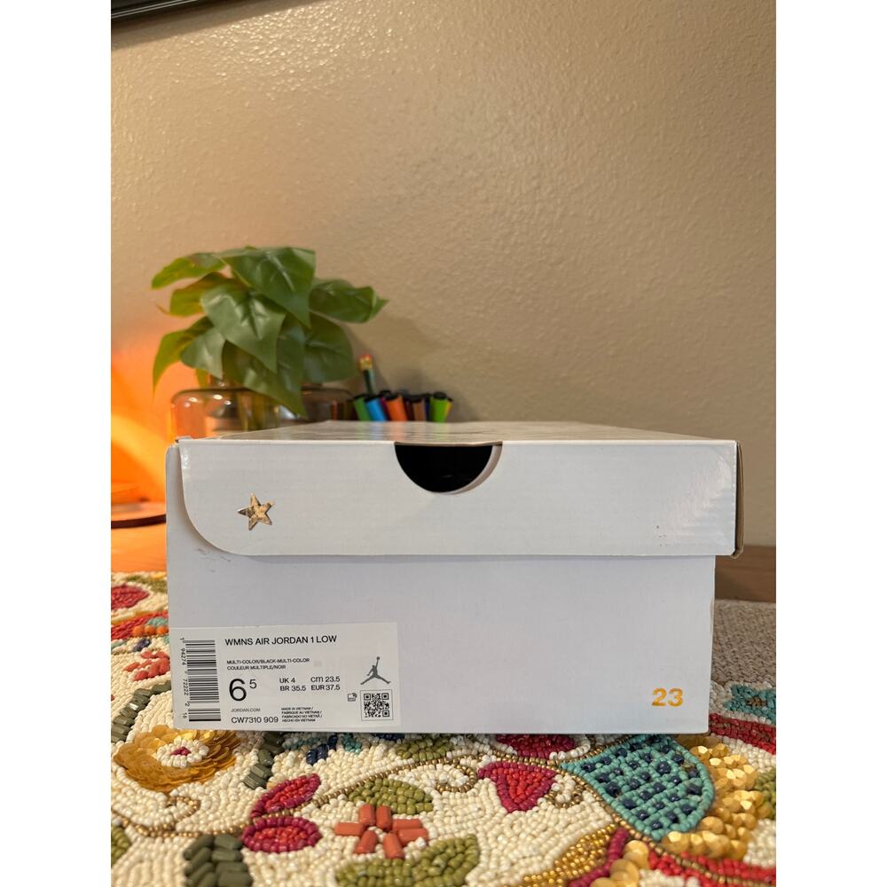 Women's Jordan 1 Low Multicolor Galaxy White Black Patent Leather CW7310 909 - Picture 9 of 9